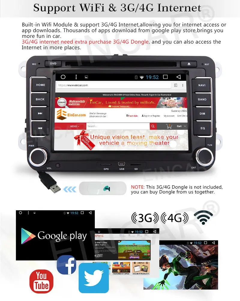 Top GPS Navigation 7" Android 6.0 Car Stereo CD DVD Player Radio WiFi 3G USB for VW 10