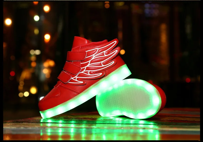 New usb charging glowing sneakers Kids Running led angel's wings kids with lights up luminous shoes girls' boys' shoes leather girl in boots