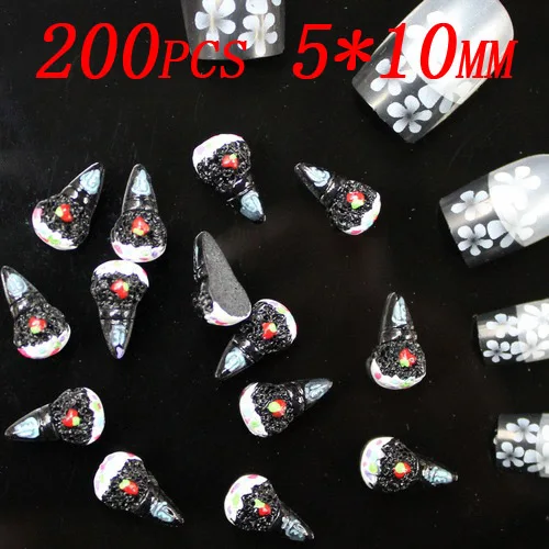 200 шт. 5*10 мм в виде симпатичного черного Мороженое Дизайн, пластик наклейки для ногтей отгрузка за 24 часа