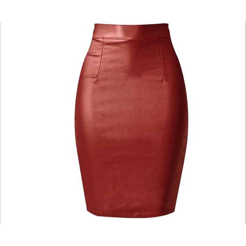 Imitation Leather Denim Women Skirts Zipper Back Push Up Hips Slim