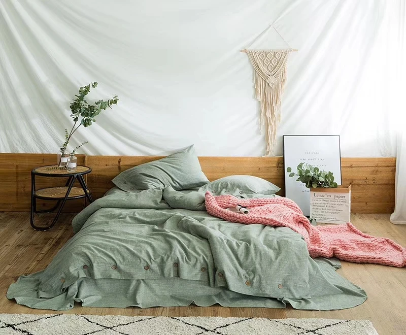 Soft washed cotton and linen blended fabric quilt duvet cover sets 4pcs