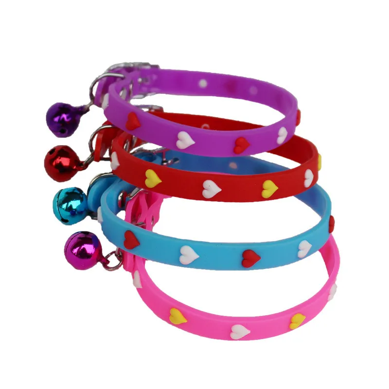 New Cute Rubber Dog Collar Multicolored Bell and Love Shape Pet Collar
