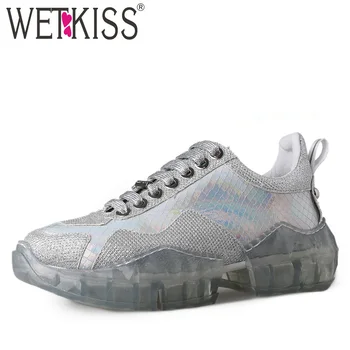 

WETKISS Fashion Casual Flats Women Round Toe Footwear Transparent Clunky Shoes Female Lace Up Sneakers Shoes Woman 2019 Spring