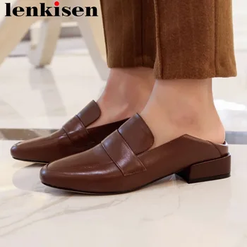 

2019 new natural leathetr slip on shallow pumps chunky low heels square toe solid simple style vintage british school shoes L2f9
