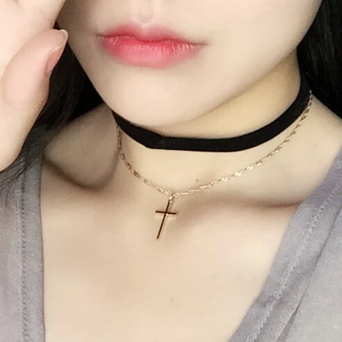 

Timlee N104 Free shipping Multi layers Black Rope Cross Pendant Short Black Chokers Necklaces wholesale
