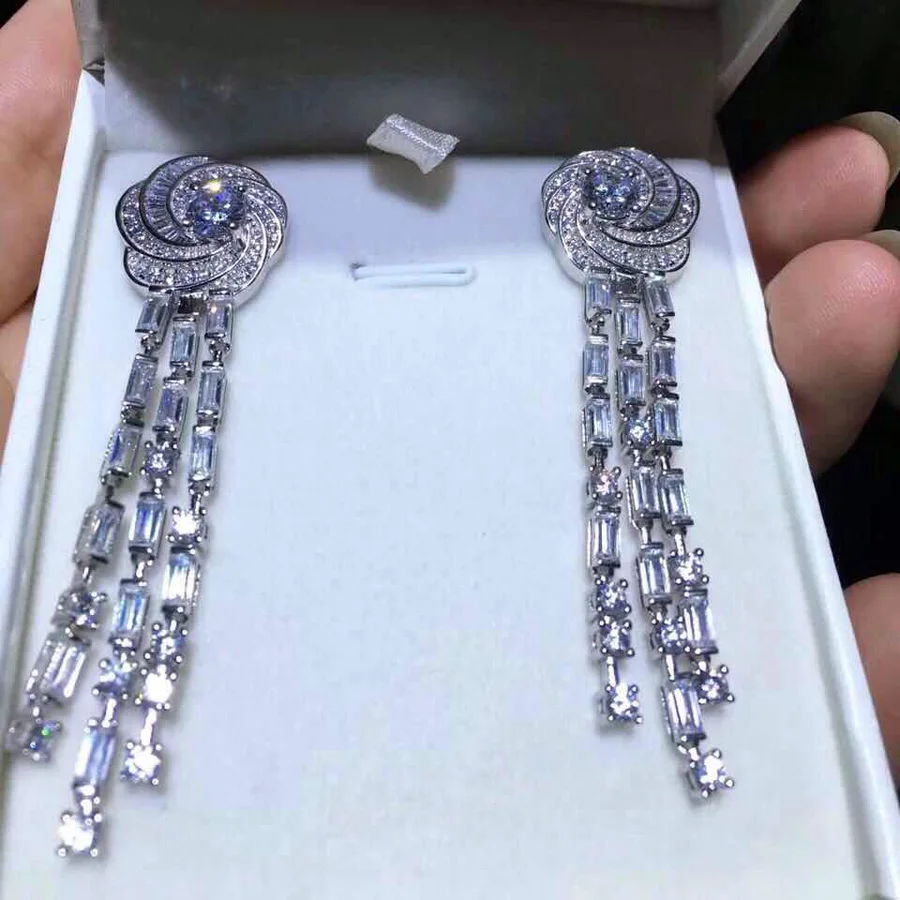 Qi Xuan_Trendy Jewelry_New серьги &quotКамелия&quot S925 Серебряная Инкрустация Циркон элегантные