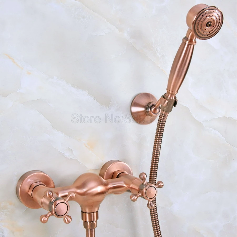 

Antique Red Copper Wall Mounted Bathroom Bathtub Faucet Mixer Tap w/Hand Shower tna295