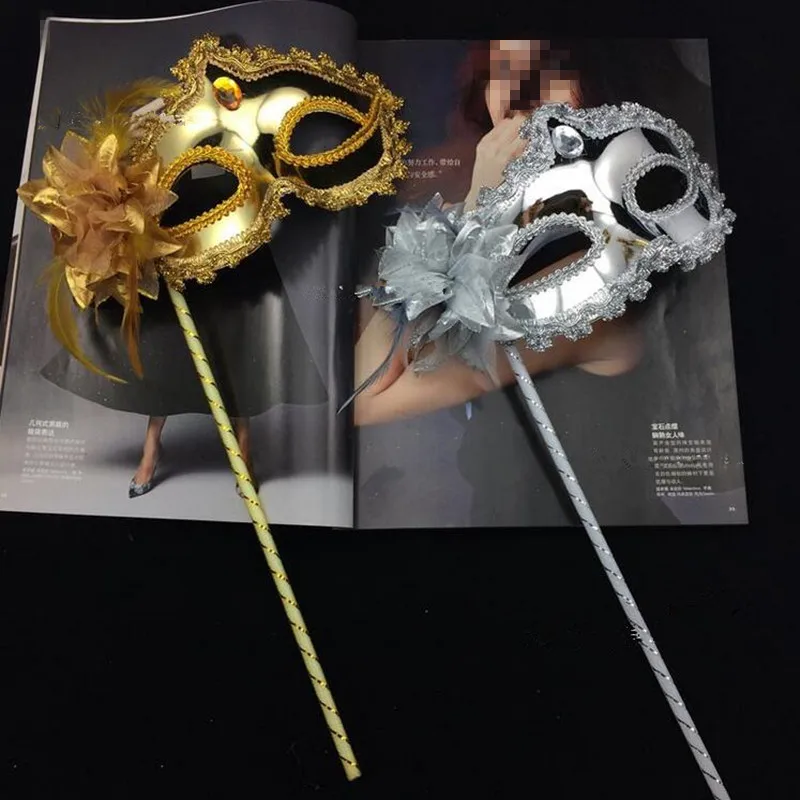 Светодиодный светящийся женский Блестящий Венецианский шар Маскарадная маска на палочке Цветочные боковые маски ручной работы маска на Хэллоуин платье