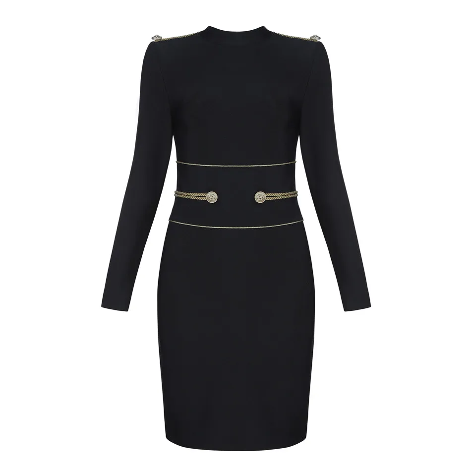 Popular-Epaulette-Womens-Solid-Button-Wasit-OL-Dresses-Casual-Streetwear-Prom-Bodycon-Dresses-Turtleneck-Long-Sleeve