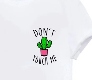 

HAHAYULE 1pcs DON'T TOUCH ME Lettrer Print T Shirt Cactus Cartoon Graphic Tee Short Sleeve Casual Shirts Tops For Lady