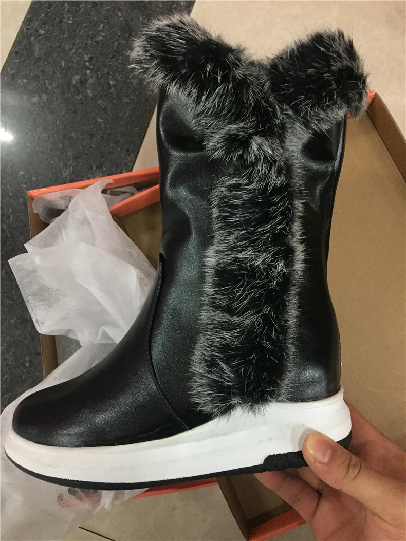 1RQFF Brand Boots Women Big size 34-43 Woman Rabbit Fur Shoes Female Snow Winter Shoes Mid-calf Shoe Leather Ladies Boot Platform (6)