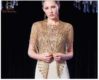 

Walk Beside You Gold Wedding Cape Bolero Women Beaded Luxury Formal Party Wraps mariage Crystal Evening Shrug Jacket 2020