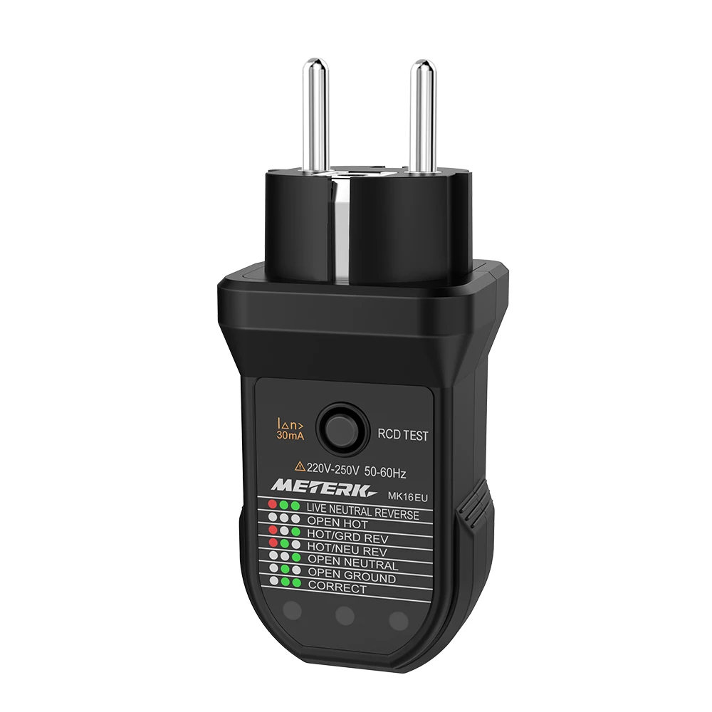 

Meterk Advanced RCD Electric Socket Tester Automatic Neutral Live Earth Wire Test Electric Circuit Polarity Detector EU/US Plug