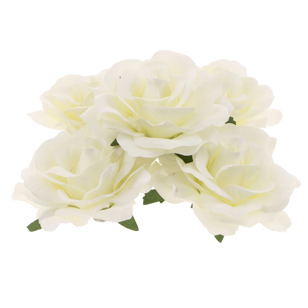 5Pcs Silk Rose Heads Artificial Flower for Wedding Bride Bouquet Party Background Decor DIY Crafts Supplies Photo Props