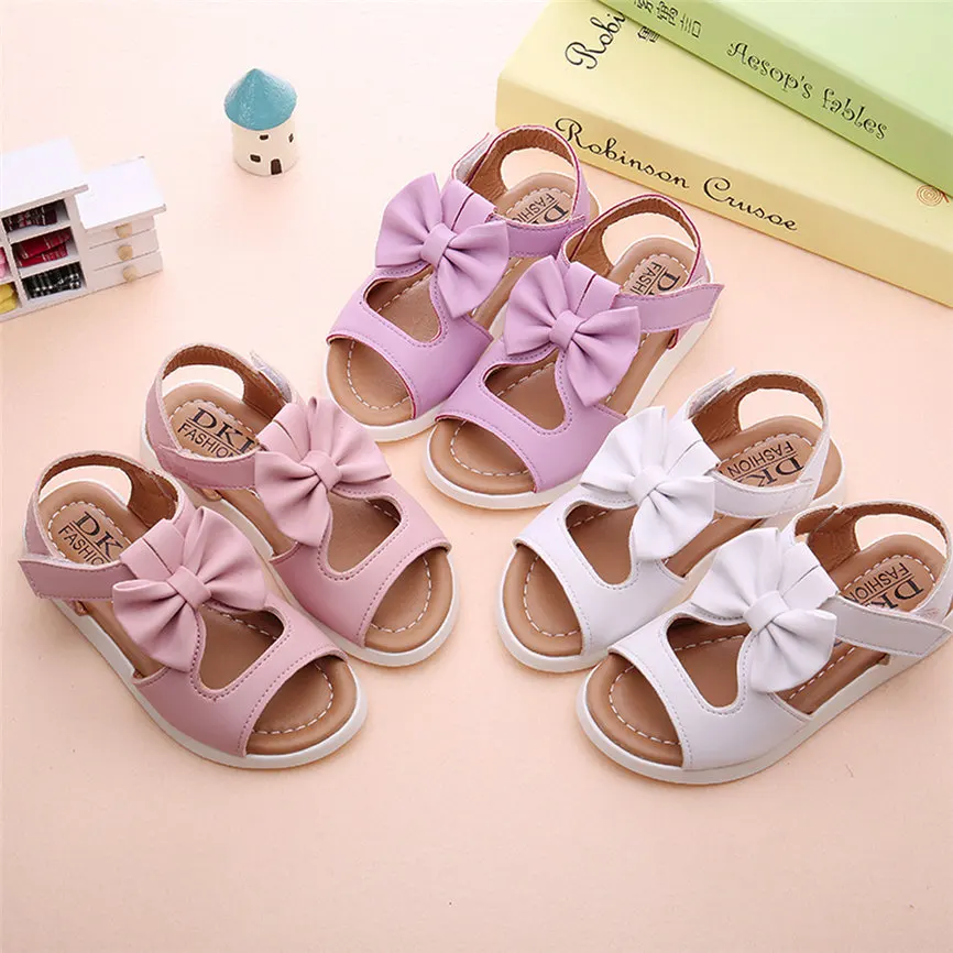 Girls Shoe Casual Summer Kids Children Sandals Fashion PU Bowknot Girls Flat Pricness Shoes For Party