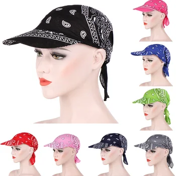 

Packable Head Scarf Visor Hat With Wide Brim Sunhat Women Summer Beach Sun Hats UV Protection Female Printed Cap