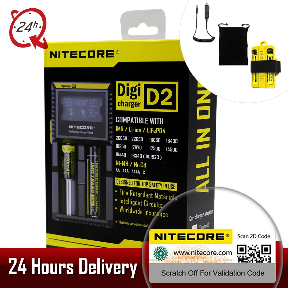 100% оригинал Nitecore D2 Digi зарядное устройство LCD интеллектуальная схема Li-Ion 18650 14500 26650