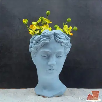 

Greece Cement Sculpture Vases Balcony Colourful Dry Flowers European Style Vase Human Head Flowerpot Home Decor