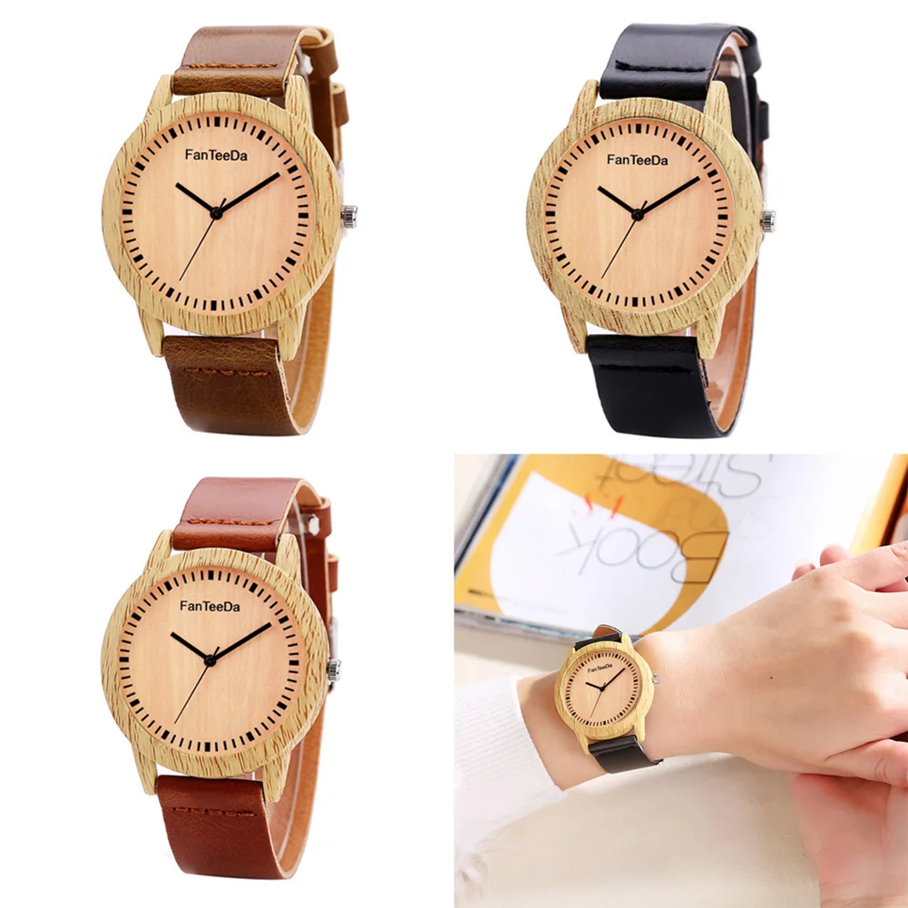 

2018 Hot sale Women Leather Strap Casual Wooden Ladies Women Girl Quartz Wristwatch Best Gift to Your Friends