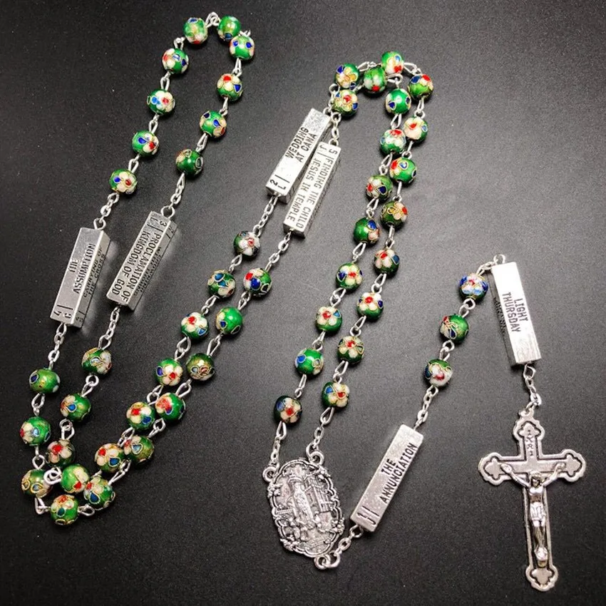 Cloisonne vintage style jewelry green beads choker necklace