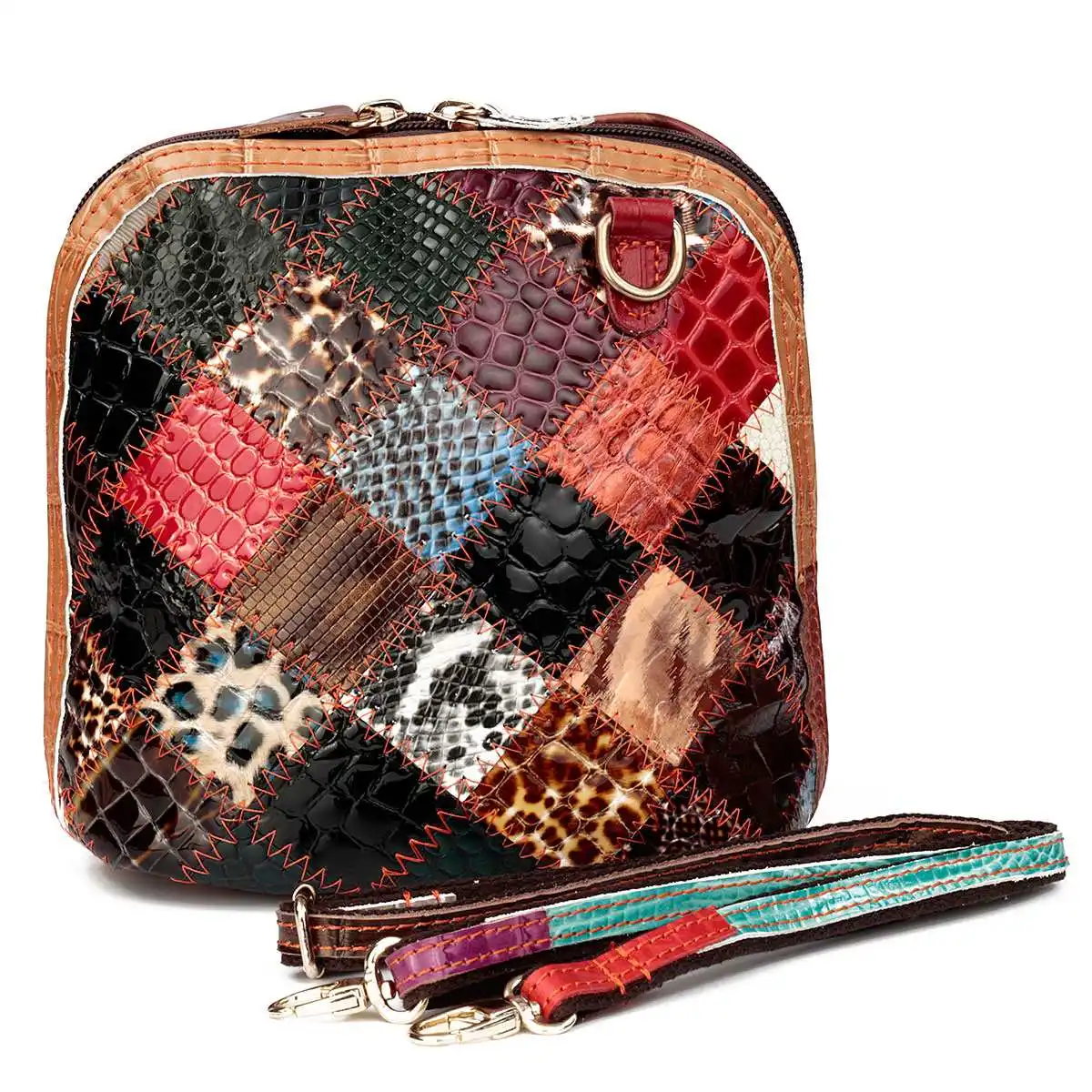 AEQUEEN, женская сумка на плечо, натуральная кожа, пэчворк, Ретро стиль, цветок, оболочка, сумка через плечо, сумки-мессенджеры, случайный цвет - Цвет: As Pictured
