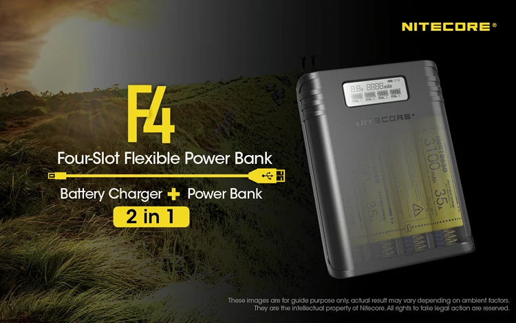 NITECORE F4 Flex Bank 2 в 1 USB зарядное устройство для путешествий+ 4x NL1834 3400 мАч 18650 аккумуляторы+ кабель для зарядного устройства