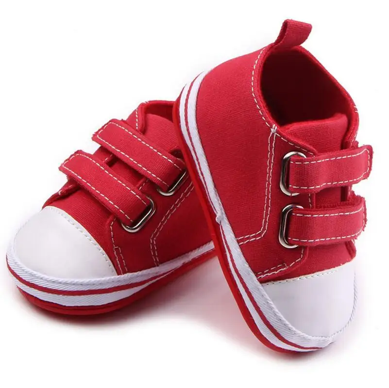 Hook& Loop парусиновая обувь для малышей противоскользящие кроссовки резиновая подошва Повседневная детская обувь для мальчиков и девочек 11/12/13/14 см 4 цвета - Цвет: Red