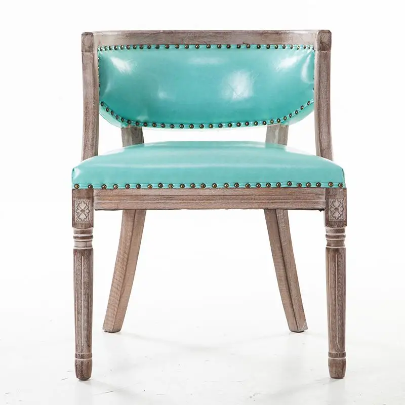 Американский кантри обеденный стул Европейский ретро старый кожаный ткань обеденный стул твердой древесины антикварный книжный стул кофе стул для отдыха - Цвет: style 2