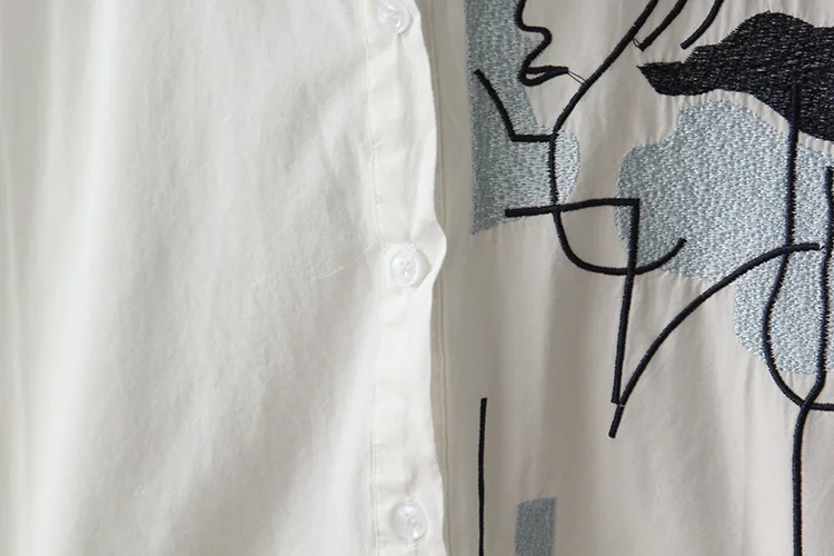 [EWQ] Весенняя однобортная рубашка с вышивкой и длинными рукавами, свободная модная трендовая Женская универсальная летняя блузка QF784