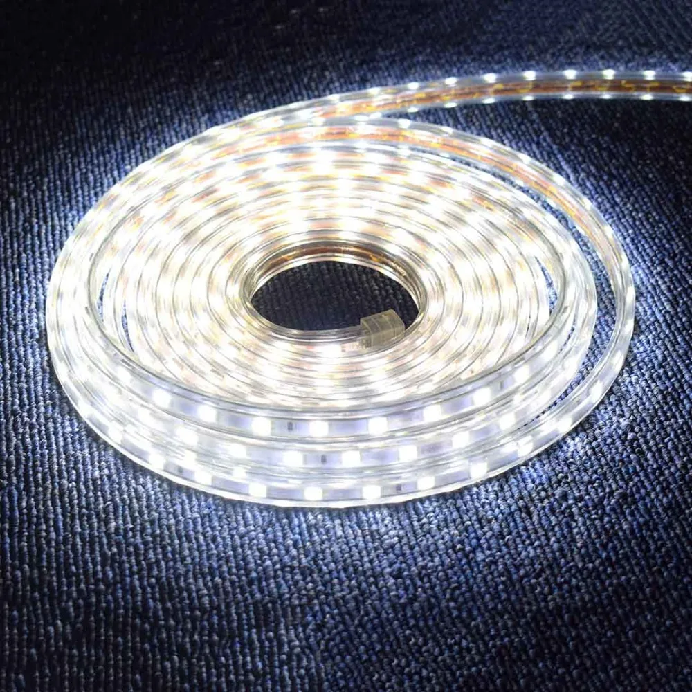 SMD5050 RGB полоса 220 В Светодиодная гибкая света водонепроницаемая лента штепсельная