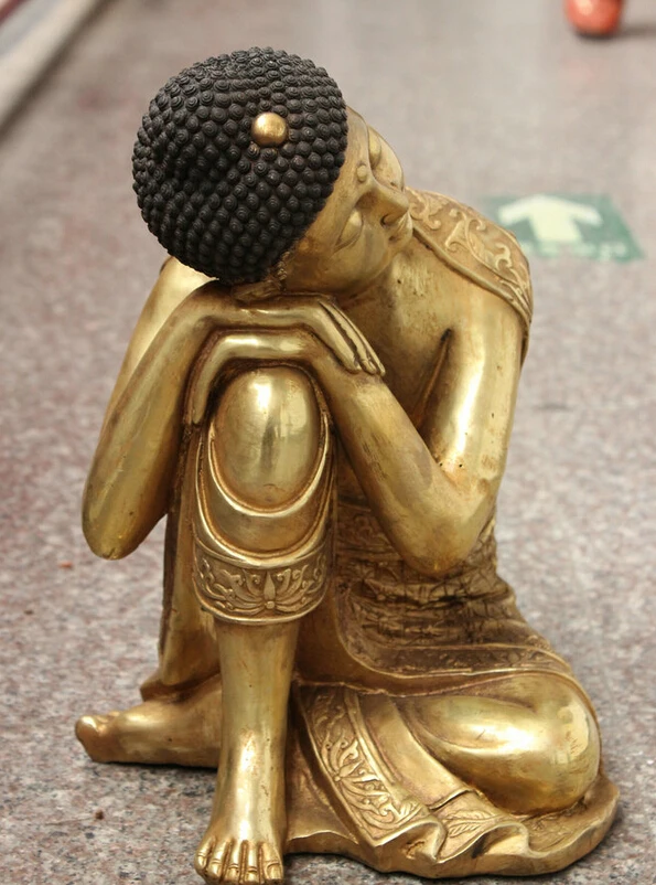 

Collectible bronze S1210 14" Chinese Bronze Gilt Sleep Tathagata Shakyamuni Sakyamuni Buddha Statue Set (B0328)
