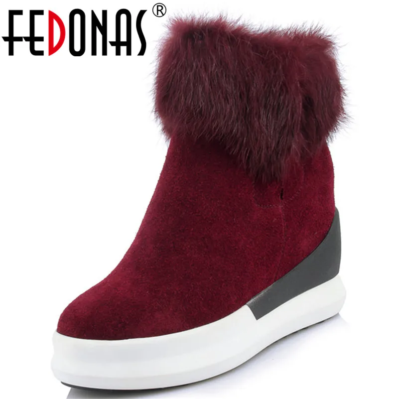 

FEDONAS 2019 High Quality Women Ankle Boots Wedges High Heels Round Toe Martin Shoes Woman Elegant Cow Suede Office Pumps