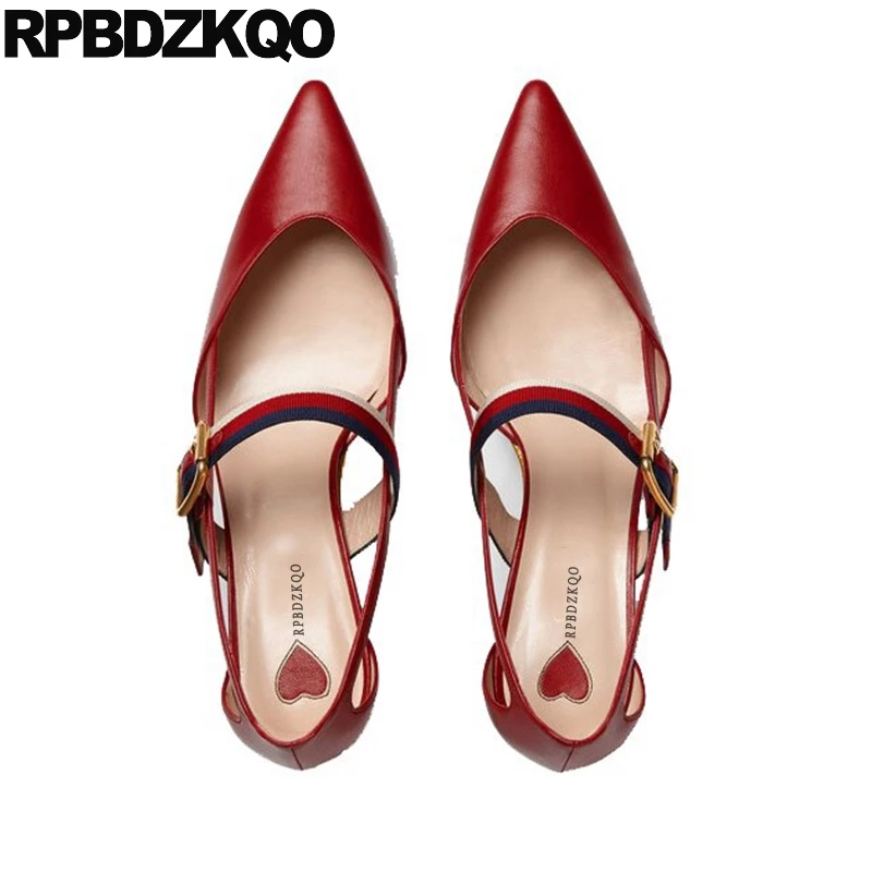 Роскошная женская обувь для женщин средний красный Размер 33 высокие каблуки Розовые женские туфли Указательный палец Плюс размер насосы Мэри Джейн котенок ремень сандалии Китай мода Лето китайская новая вишня