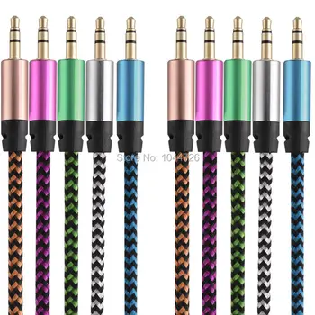 

200pcs/lot 1m 3.5mm Audio Aux Fabric Braided Cable For iPhone 5 5S 4 4S 6 HTC Xiaomi Samsung Moto Mobile Phone Hot sell