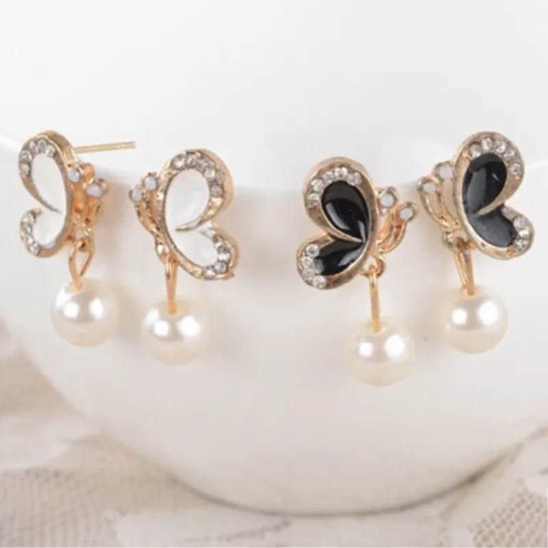 

C744 New Brincos Boucle Bijoux Butterfly Imitation Pearl Drip Crystal Drop Earrings For Women Wedding Pendientes Gift Jewelry