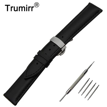 

16mm 18mm 20mm 22mm 24mm Calf Genuine Leather Watch Band +Tool for Armani Butterfly Buckle Strap Wrist Belt Bracelet Black Brown