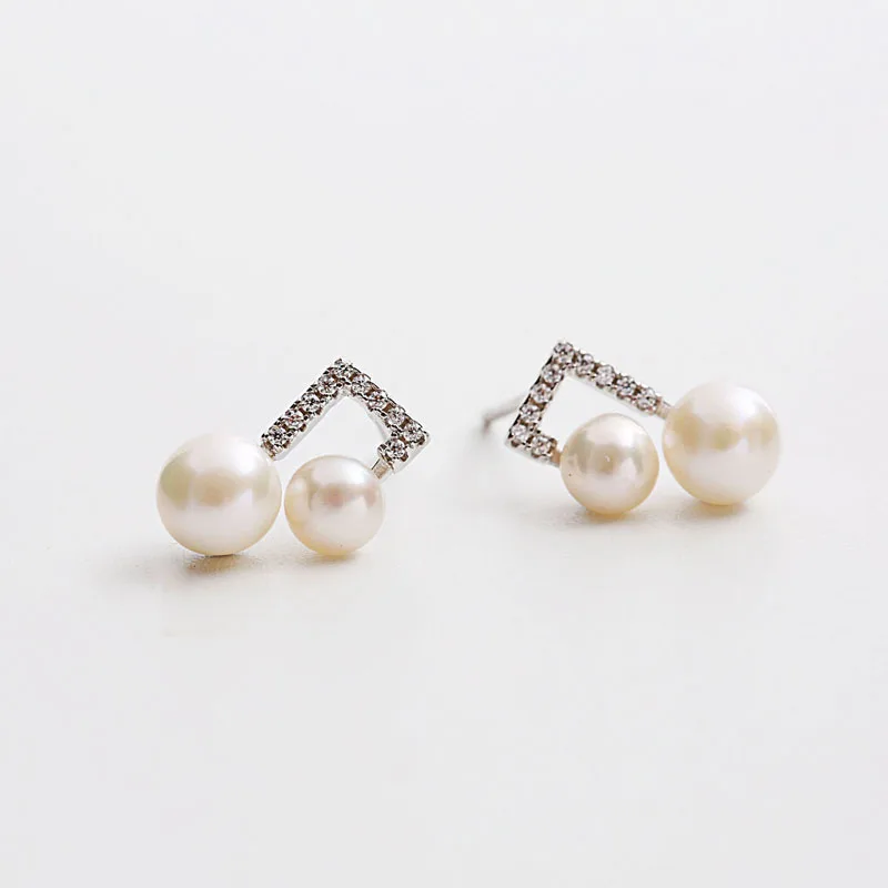 pearl note cz music earrings 100% 925 Sterling silver Jewelry fashion Hypoallergenic Stud earrings for women girl gift