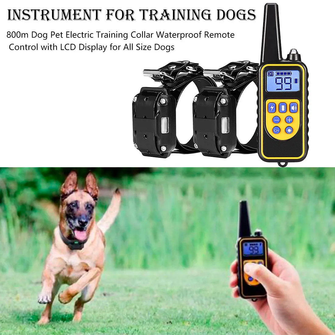 

800m Dog Pet Electric Training Collar Waterproof Remote Control with LCD Display for All Size Dogs