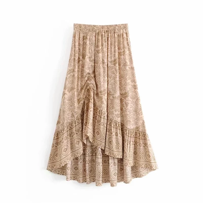 Женская Асимметричная юбка с цветочным принтом Boho Chic плиссированная пляжная