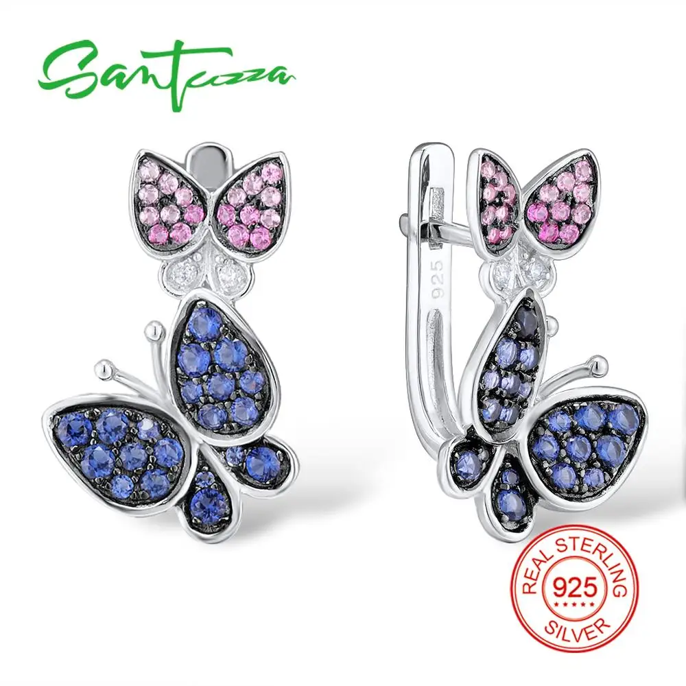 SANTUZZA серебряные серьги для женщин 925 пробы серебряные серьги-клипс Серебро 925 с камнями Кубический Цирконий brincos Ювелирные Изделия
