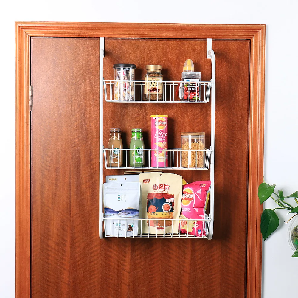  Door hanger basket kitchen 3layer shelf bedroom bathroom door back wall hanging punch-free storage  - 32910342388