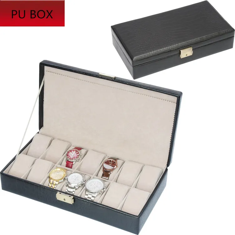 

14 Slots Watch Storage Box Black Color Leather Watch Case Fashion Brand Watch Display Box Watch Gift Suitcase C095