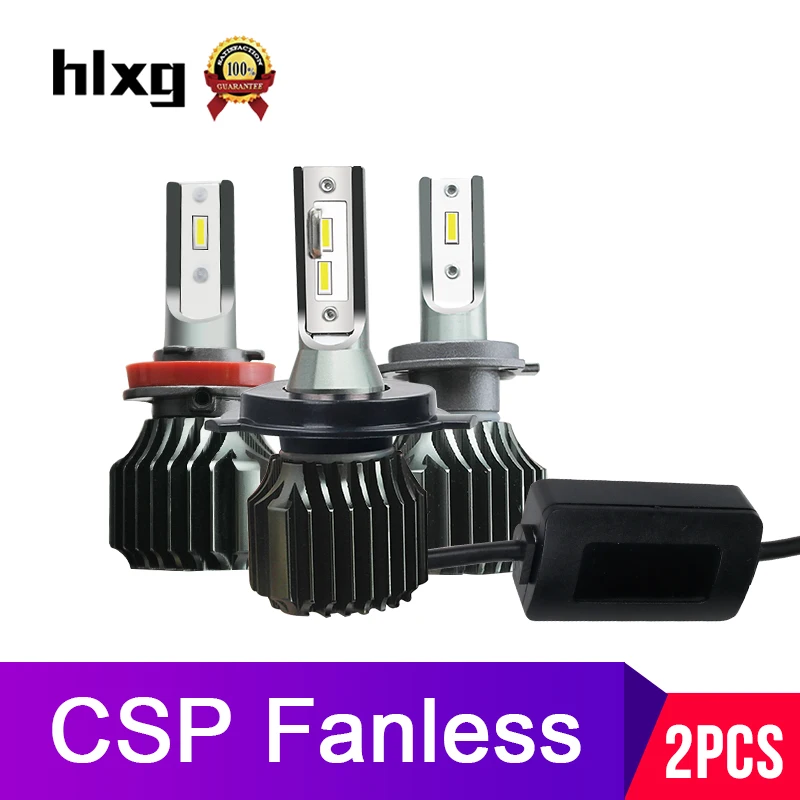 

hlxg Mini Fanless CSP hir2 9012 LED H4 Bulbs HB4 9005 HB3 H1 H3 H7 LED H11 H8 Lamp For Car Headligt 12V Fog light 6000K 8000LM