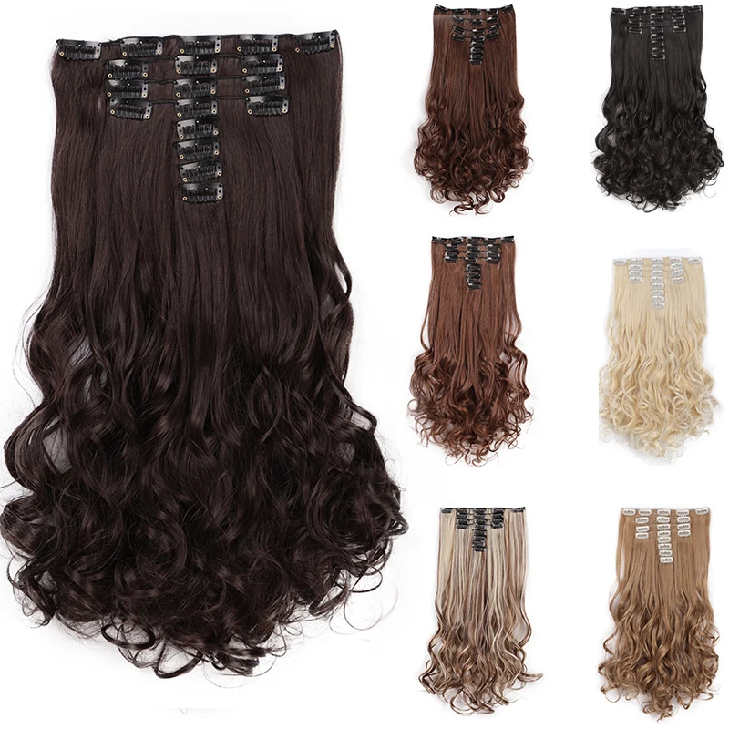 

8Pcs/Set 22" Hairpiece 160G wavy Clips In Hair Extensions In False Styling Hair Synthetic Heat Resistant