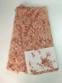 

African 3D Flower Mesh Lace Fabric French Tulle Lace With Beaded For Wedding,Luxury Nigerian Applique Bridal Lace Fabric Jy