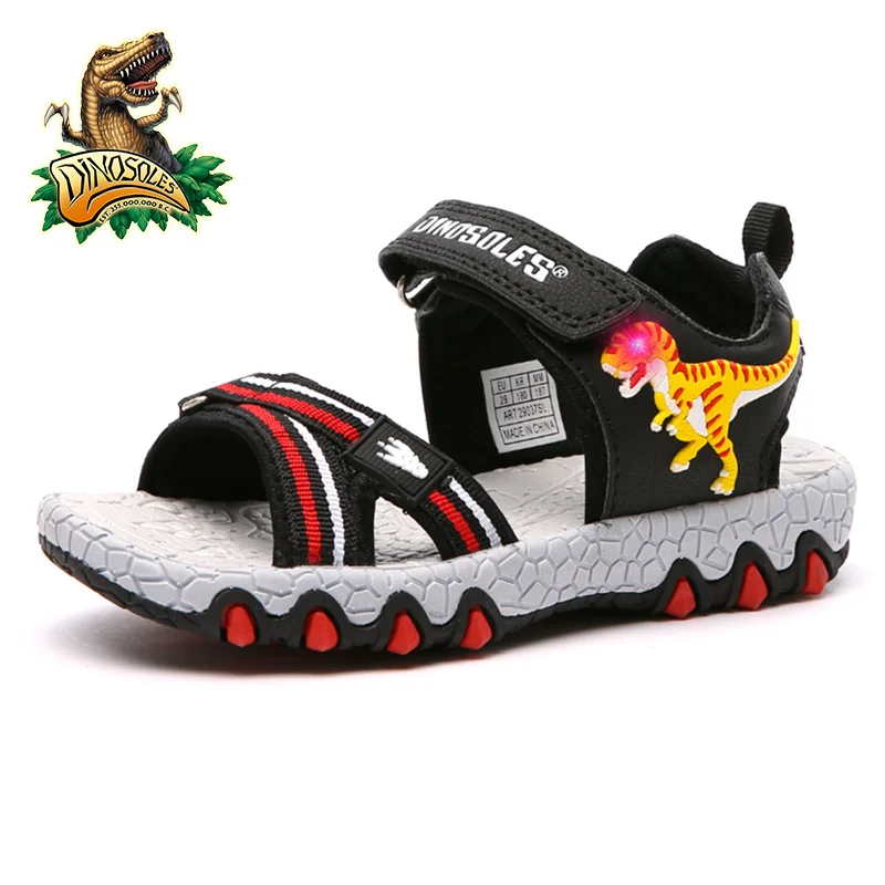 DINOSOLES Toddler Sandals Light Up Summer Kids Boys Shoes 3D Dinosaur Children Sandal Led Glowing Beach Baby Shoes 2019