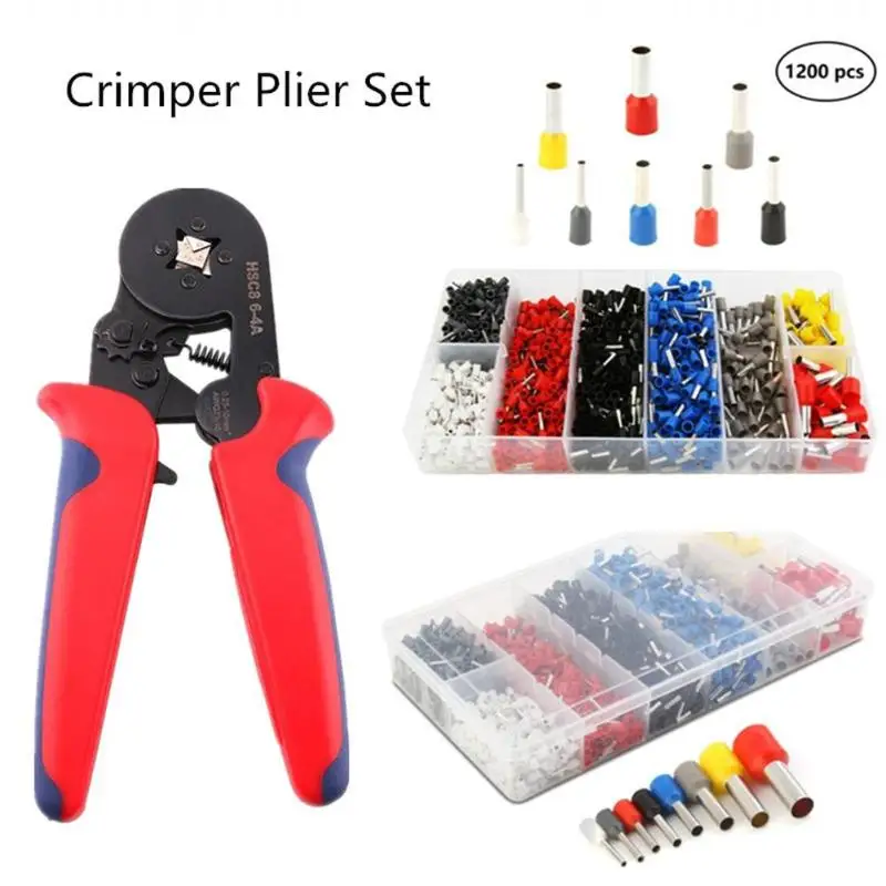 

HSC8 6-4 Self Adjustable Terminal Crimping Pliers Wire Stripper Crimper Ferrule Crimping Hand Tool Pliers+ 1200 Terminals Kit