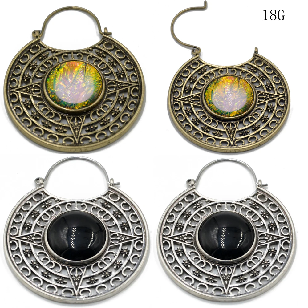 

PAIR Solid Brass Isis Clasp Design with Synthetic Opal Ear Weights Hoop Earring Ear Gauge Expander Body Piercing Jewelry 18g