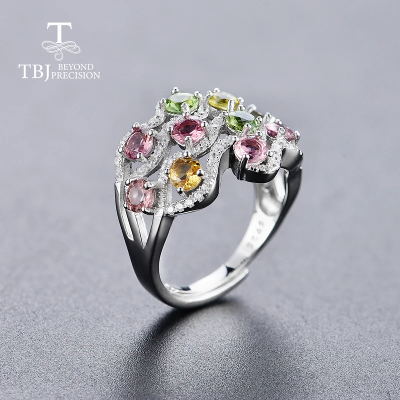TBJ, многоцветное кольцо с турмалином, натуральным драгоценным камнем, простой дизайн, подходящее серебро 925 пробы, хорошее ювелирное изделие для женщин, подарок на день рождения