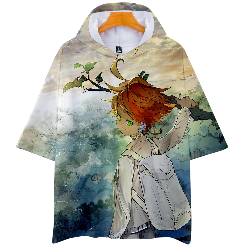 Модная футболка с капюшоном и короткими рукавами надписью Promised Neverland Emma cos